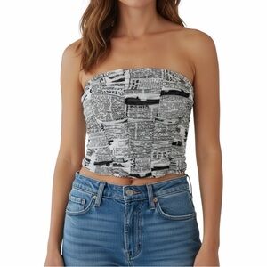 NWT Zara Women’s Monochrome Textured Ruched Strapless Crop Top, Small